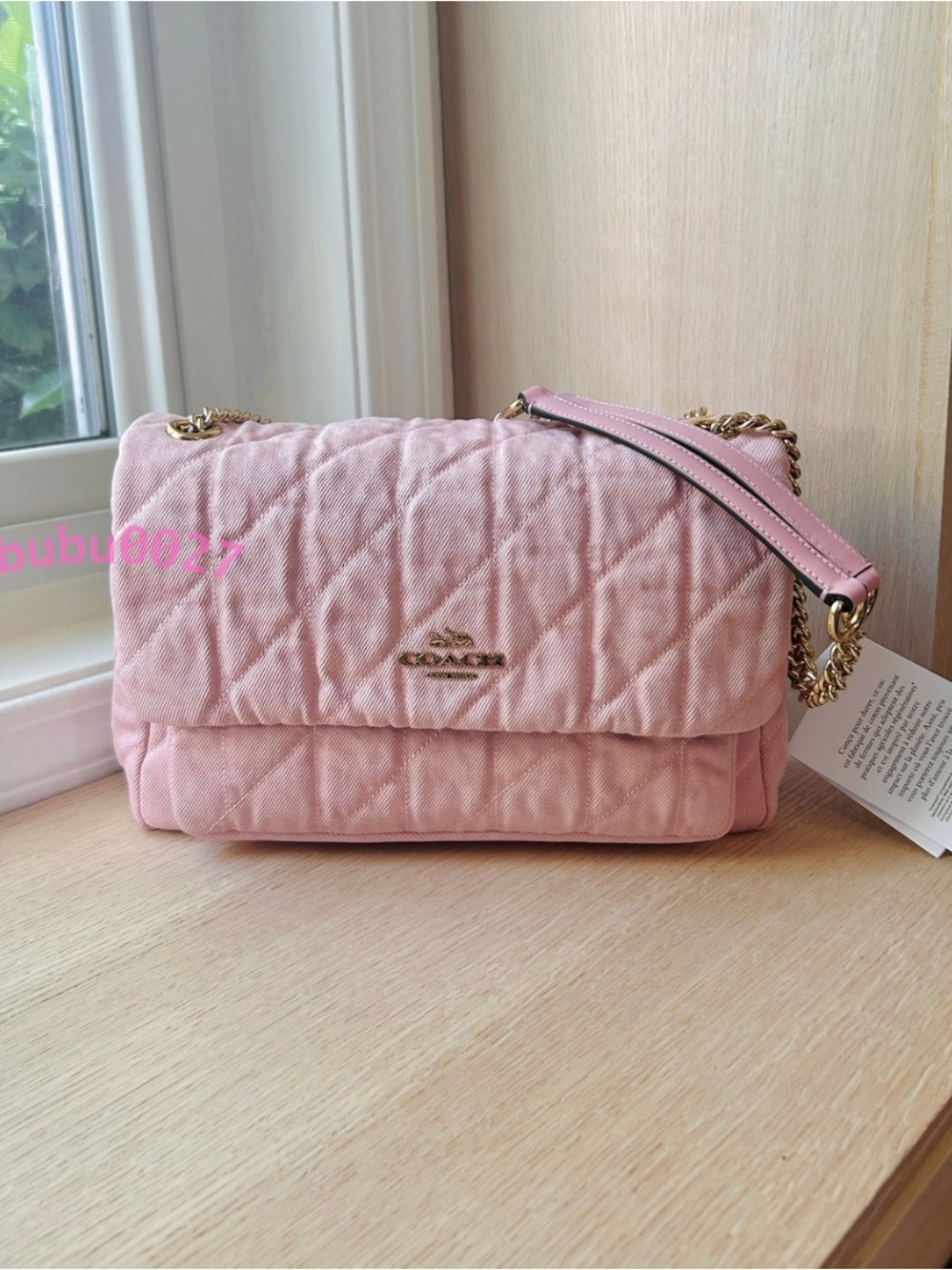 NWT💕Coach Elodie Crossbody Bag In Loved Denim With Quilting Light Pink CER78
